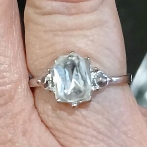 Sterling Silver Clear Gemstone Ring with Side Accents